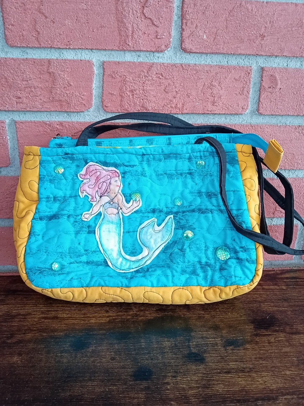 Handmade Quilted Mermaid Purse Tote Bag Ocean Beach Cottagecore New Zipper